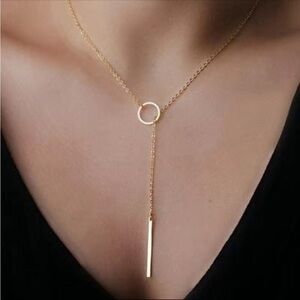 New! Simple Gold Chain Pendant Necklace Tone Adjustable Stick